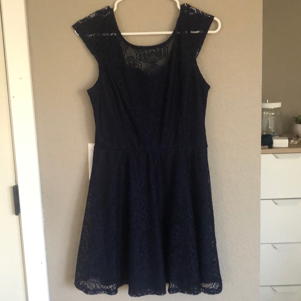 Blue lace short dress, size juniors large